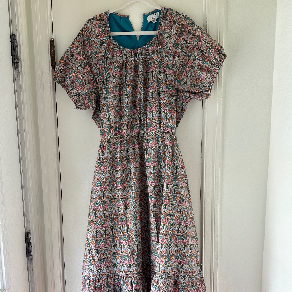 J. Crew Floral Print Backless Dress In Teal And Pink